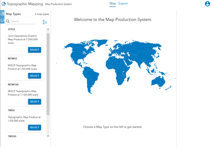 MPS web app with the Map Types pane expanded